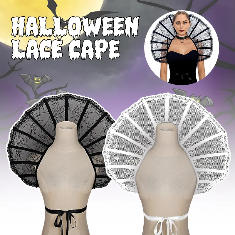 Women's Gothic Lace Cape Collar Halloween Cosplay Accessorie Vampire Witch Carnival Party Masquerade Dress Up Costumes Props