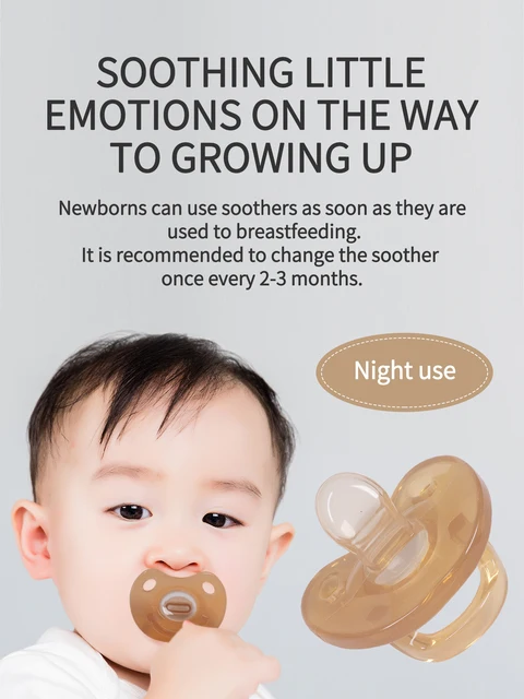 Sucette en Silicone pour bébé, conception une pièce, Silicone liquide doux, 100% sans BPA, forme plate et ronde, pour usage jour ou nuit, givré – Image 5