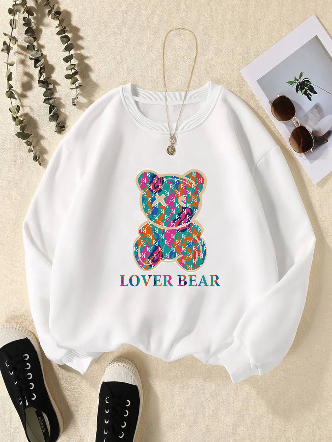 Sweat-shirt ample à manches longues et col rond pour femme