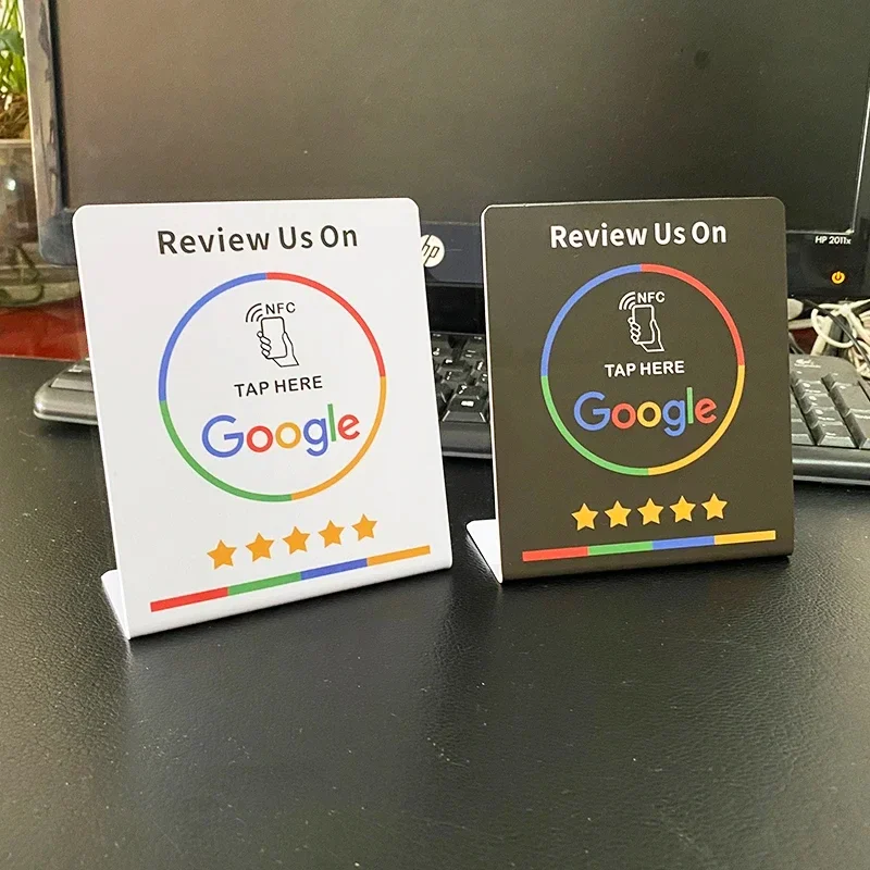 Carte d'examen Google programmable 13.56Mhz, table de station NFC, affichage des critiques de Google, carte pliante, support de marque debout