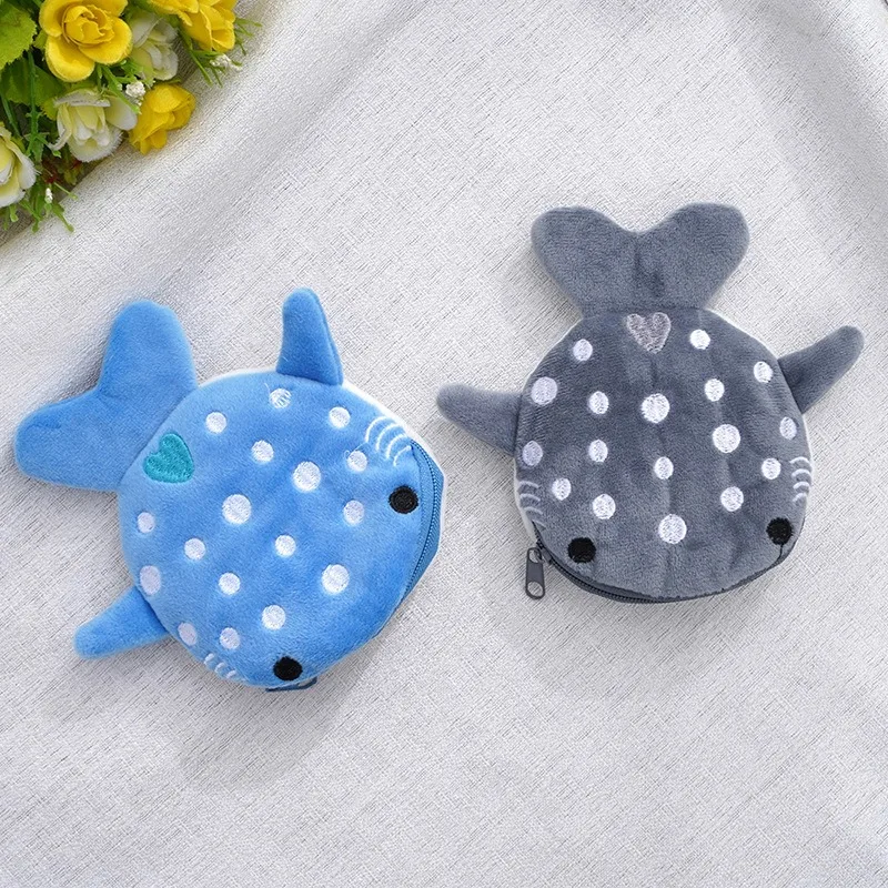 Nouveau porte-monnaie en peluche requin de dessin animé, pendentif mignon, sac de câble de données, sac à fermeture éclair