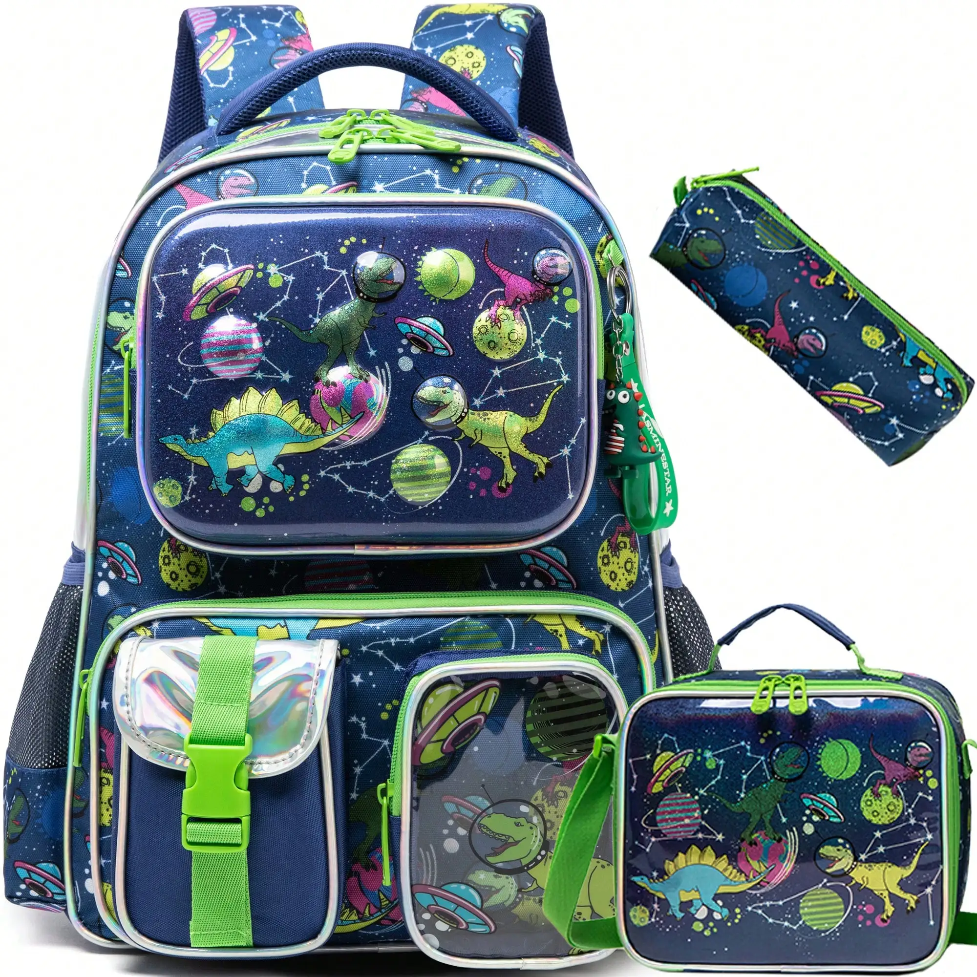 Sac à dos à coque rigide pour garçons, 3 pièces, pour l'école primaire, Extra Large, avec sac à déjeuner et sac à stylos pour pique-nique