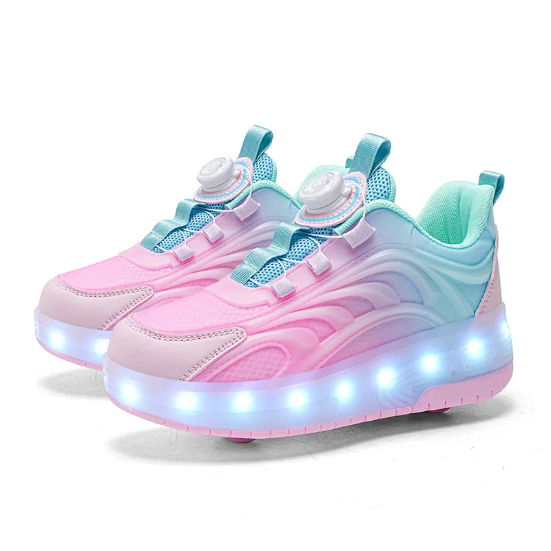 Chaussures de patin à roulettes à deux roues pour enfants, baskets lumineuses de sport lumineuses pour garçons et filles, Skateboard avec chargeur USB