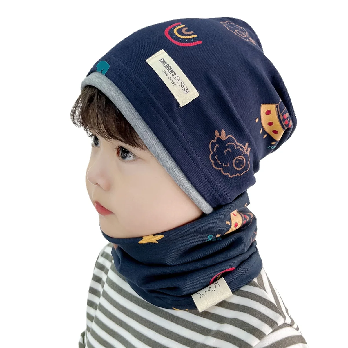 Nouveau bon coton bébé chapeau écharpe Panda vaisseau spatial automne hiver chapeau pour garçons chaud enfants bonnets bébé cou écharpe enfants crâne casquette