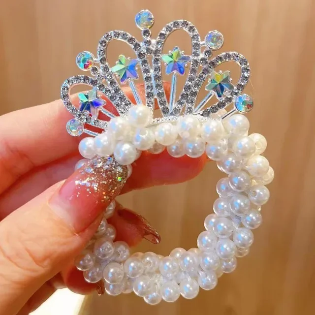 Cravates élastiques mignonnes pour enfants, couronne de perles, princesse, cravates pour enfants, accessoires pour cheveux pour filles, vêtements de sauna pour bébé, nouvelle mode, 1PC – Image 4