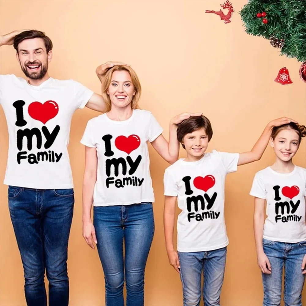 Sweat-shirt imprimé I Love My Family, tenues assorties, vêtements en coton, maman et moi