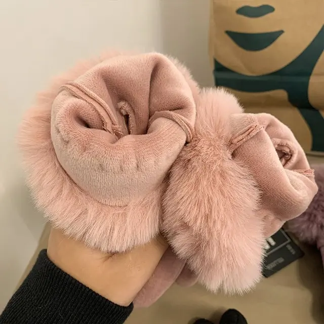 Gants d'hiver en daim pour femmes, garde au chaud, écran tactile en velours, peluche épaisse, poignet, personnalité à la mode, conduite élégante, cyclisme – Image 5