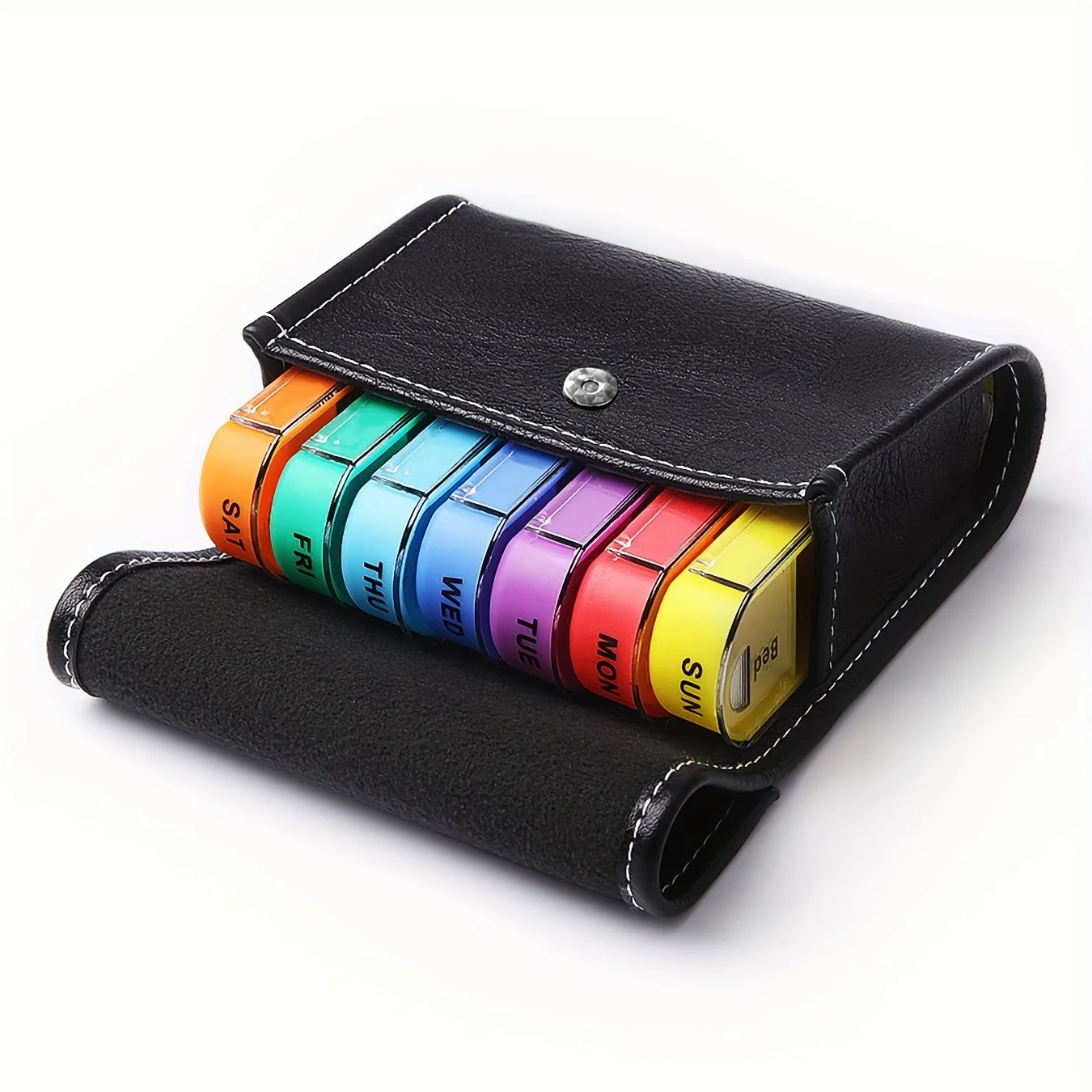 Boîte de rangement de pilules hebdomadaire, étui de voyage, rappel de médicaments, quotidien AM PM, jour et nuit, 7 compartiments dans un étui de transport en cuir