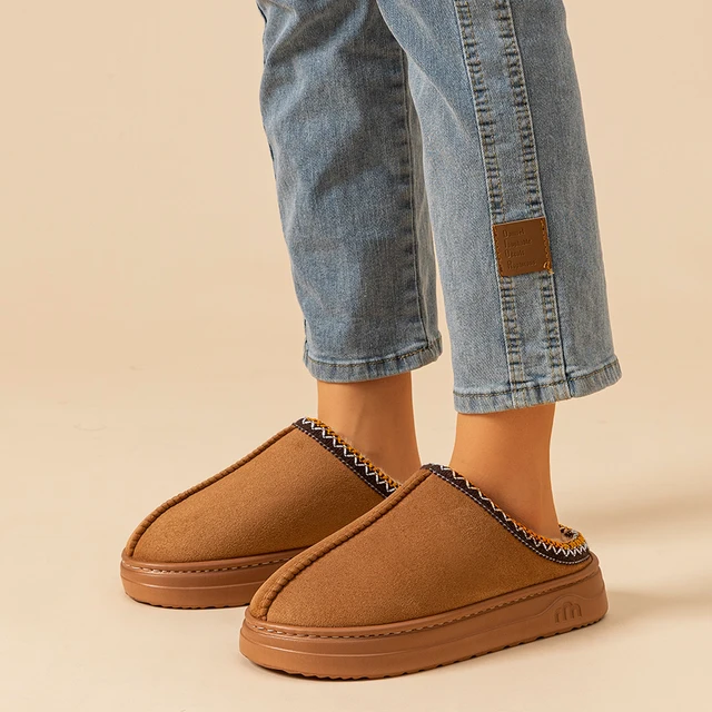 Chaussons en peluche pour femmes et hommes, fourrure floue, semelle souple anti-brûlure, extérieur, intérieur, chaud, confort, loisirs, housses pour couple, hiver, mode – Image 3