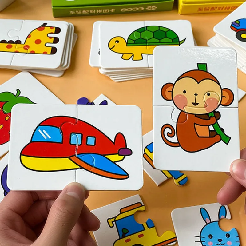 Carte assortie pour tout-petits, 32 pièces, Puzzle éducatif Montessori précoce, jouets de dessin animé, forme de couleur animale, cadeaux d'entraînement cognitif