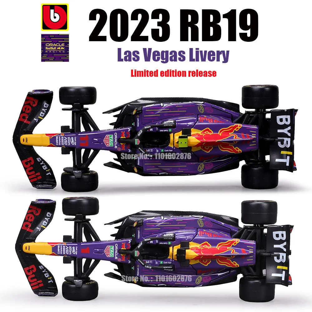 Bburago 1:43 F1 Red Bull Racing TAG RB19 2023 Librée de Las Vegas # 1 Verstappen # 11 Perez alliage voiture moulé sous pression modèle jouet à collectionner