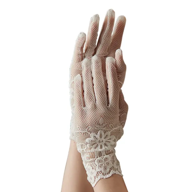 WG120 dentelle brodée fleurs gants de mariage Net doigt court poignet mariées demoiselle d'honneur concours bal blanc gants faits à la main – Image 6