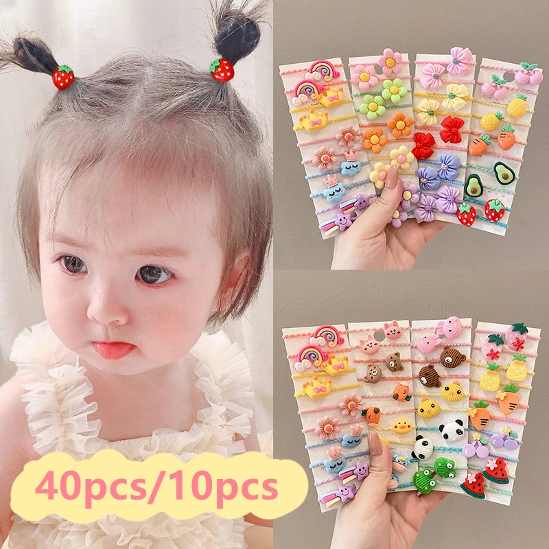 40 pièces/10 pièces accessoires de cheveux pour fille bandes de cheveux élastiques fleurs mignonnes Style anneau de cheveux enfants fête d'anniversaire coiffure chapeaux