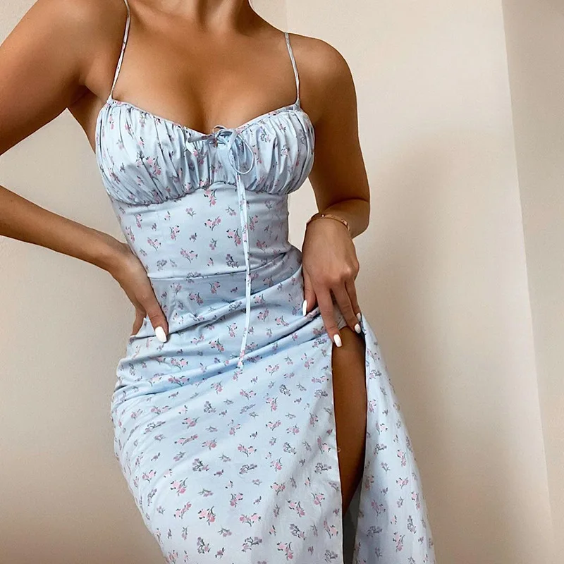 Robe longue élégante à fleurs pour femmes, tenue de plage, moulante, Streetwear, vêtements d'été, vente en gros d'articles pour les affaires, 2024