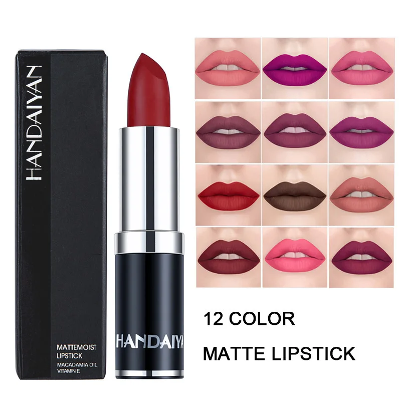 HANDAIYAN 12 couleurs mat rouge à lèvres longue durée velours teinte à lèvres imperméable 24 heures rouge brillant à lèvres cosmétiques maquillage