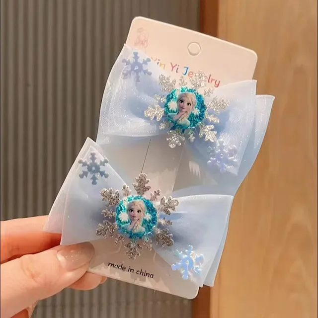Pinces à cheveux Elsa pour petites filles, 2 pièces, pinces à cheveux princesse avec nœud, cadeau de fête pour bébé fille – Image 3