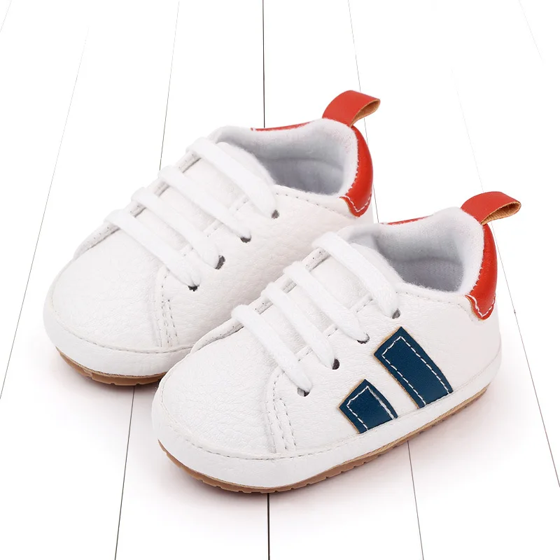 Baskets décontractées rayées en cuir PU pour bébé, chaussures pour tout-petits, semelle en caoutchouc non ald, chaussures à lacets pour bébé, nouveau-né, garçon, fille