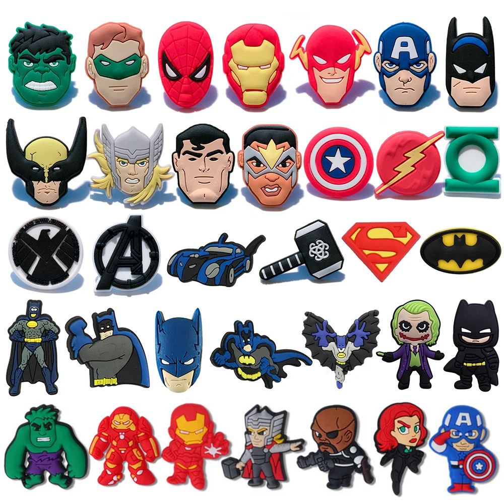 12-34 pièces MINISO Disney Marvel super-héros chaussures breloques dessin animé sandales accessoires sabots décorations boucle garçon enfants cadeaux