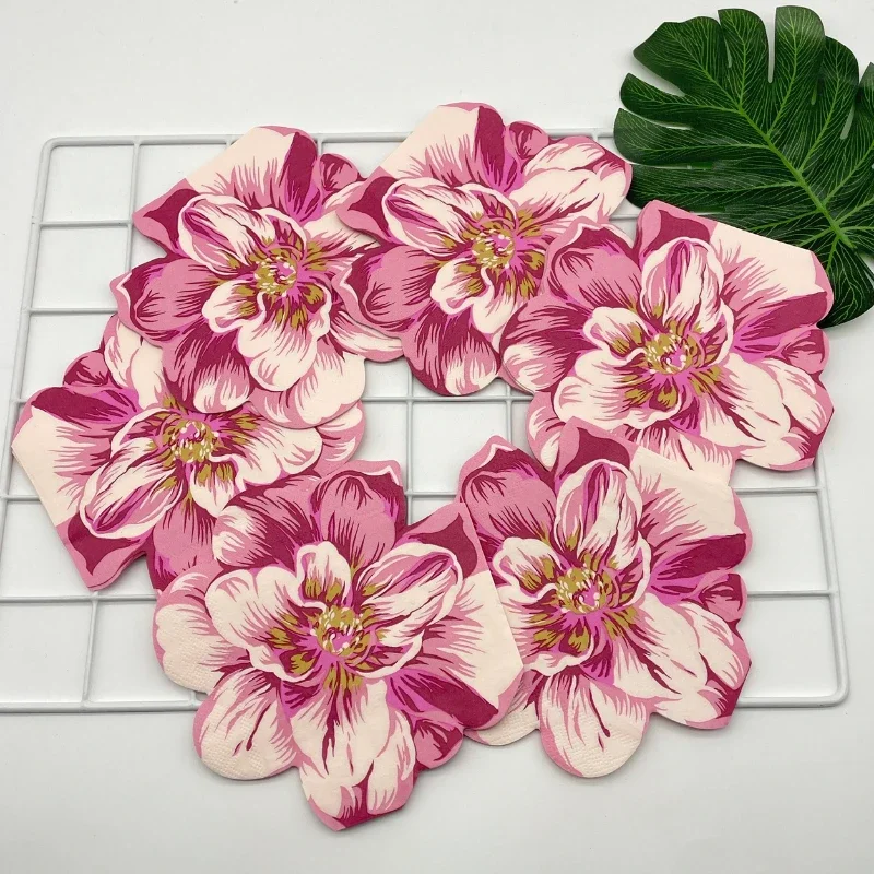 Serviette en forme de bord coupé, impression de fleurs tridimensionnelles, tissu décoratif en papier pour la bouche, tissu Facial pliant haut de gamme pour mariage