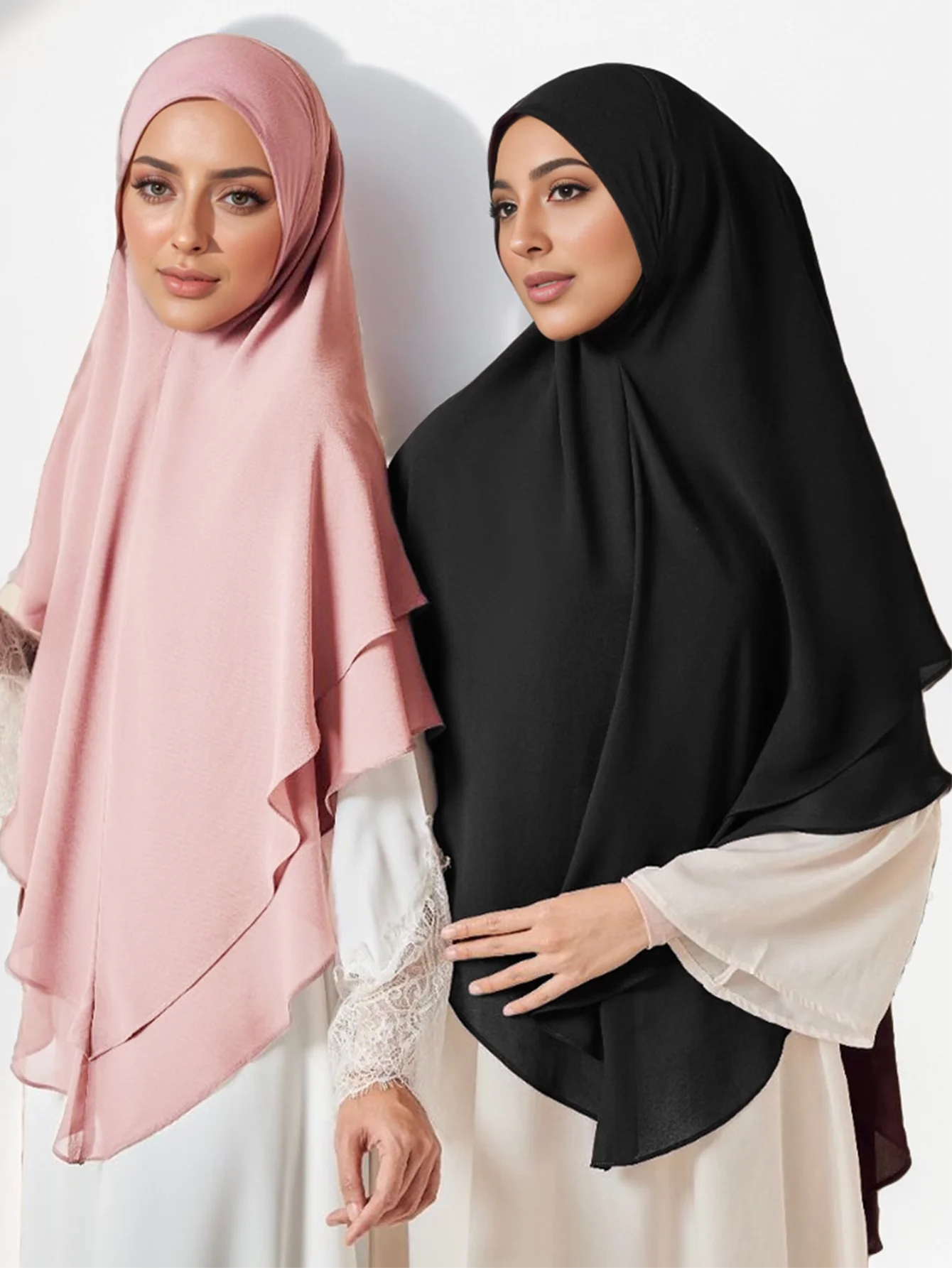 1pc Double couche en mousseline de soie prêt à porter instantané Hijabs solide Foulard Femme Musulman châle enveloppement Bandana