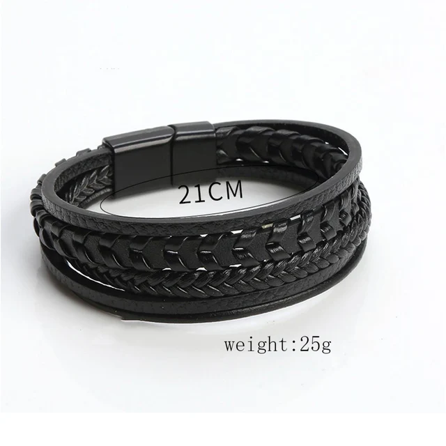 1PC Trendy Men's Accessories Alloy Magnetic Buckle Multi layer Retro Leather Rope Braided Bracelet Bracelet Fashion Dressing – Image 6
