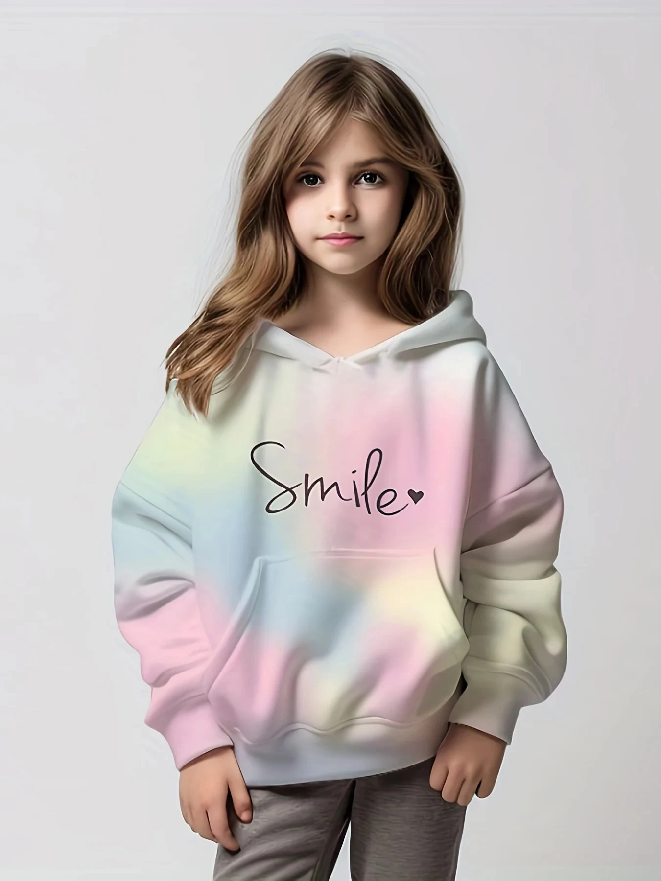 Sweat-shirt teint par nouage pour filles, manches longues, épaules tombantes, avec poche, adapté au sport, usage quotidien décontracté, 2024