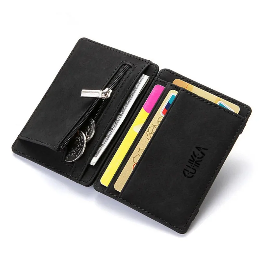 Nouveaux hommes minces mâle en cuir PU Mini petits portefeuilles magiques Ultra mince fermeture éclair porte-monnaie pochette en plastique porte-carte bancaire de crédit