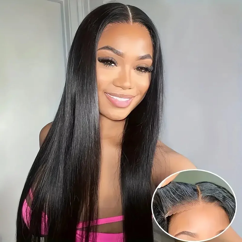 Straight Wear and Go 5x5 Glueless Wig Human Hair Natural Black 200% Density Pre Plucked Pre Cut Ready to Wear Glueless Wigs Hair