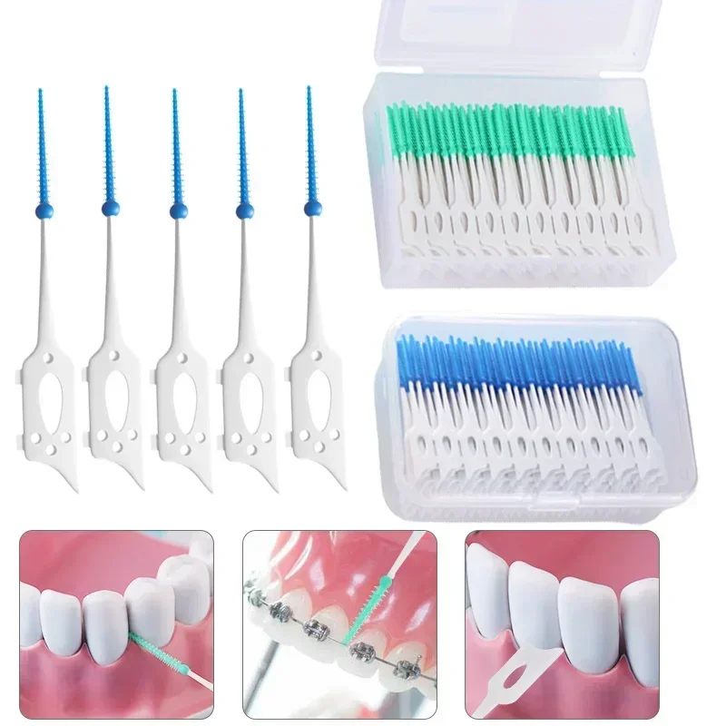 Brosse interdentaire en silicone souple, 40/120 pièces, brosse interdentaire adaptative, brosse spatiale, appareil orthodontique, odontologie dentaire