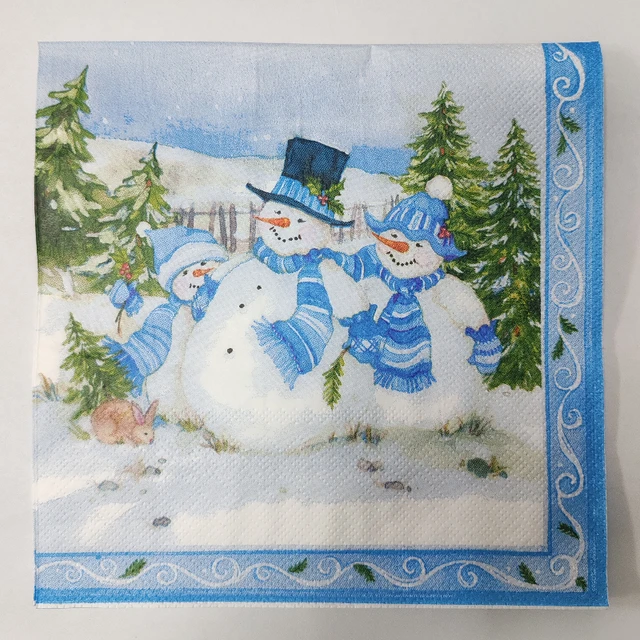 10/20 pièces 33*33cm 2 plis serviette de noël Festival fête décoration papier trois bonhomme de neige de noël dessin animé imprimé napperons en papier – Image 6