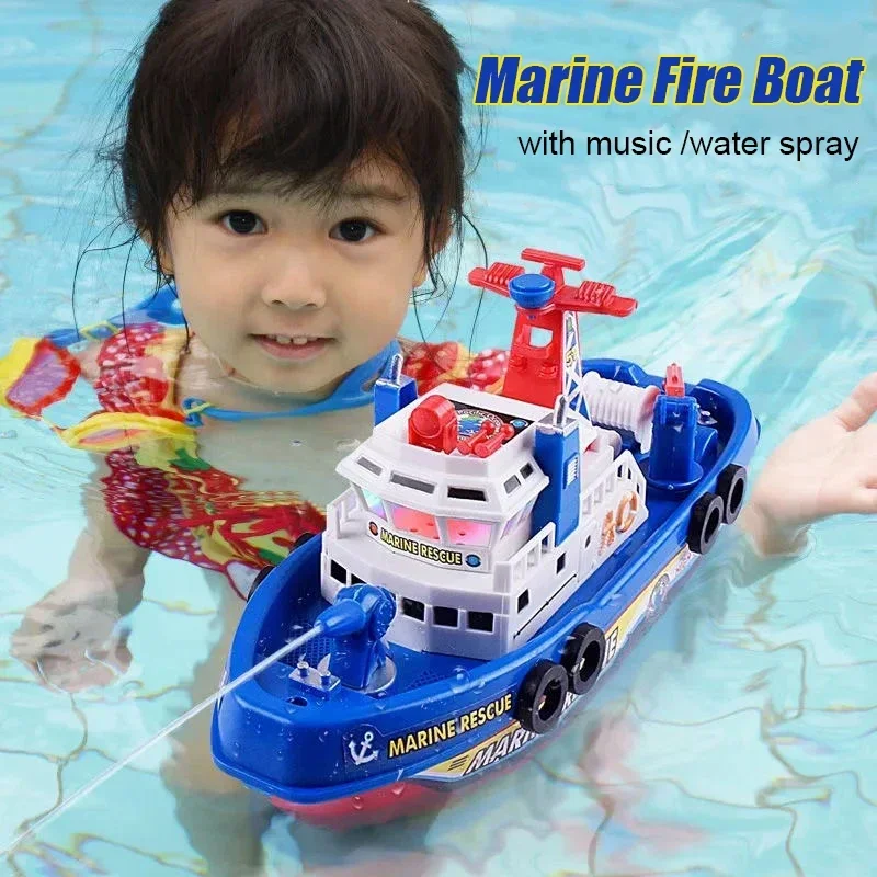 Bateau de sauvetage marin électrique pour bébé, jouet de bateau de lutte contre l'incendie, hors-bord avec lumière et son, jouets lumineux pour enfants, natation