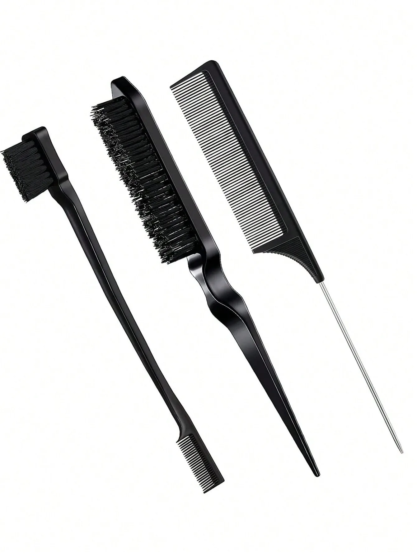 Ensemble de peignes de coiffure avec brosse à cheveux triple déchirures, brosse de bord de peigne à queue de souris, outil de coiffure de salon spécial pour perruques de vrais cheveux 3 pièces