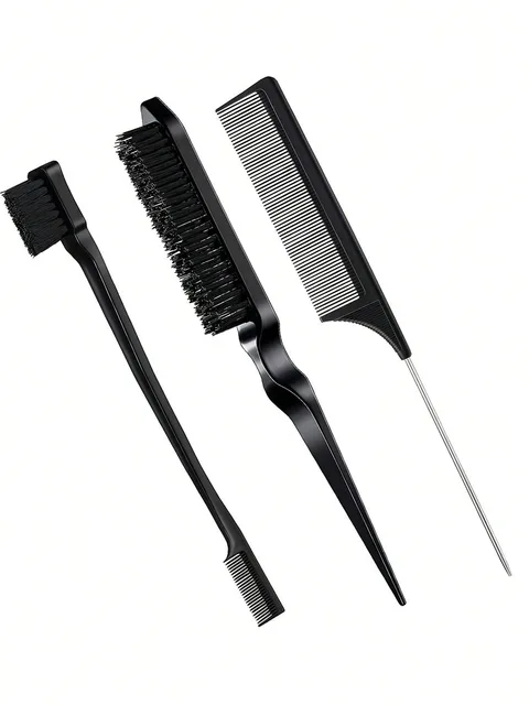 Ensemble de peignes de coiffure avec brosse à cheveux triple déchirures, brosse de bord de peigne à queue de souris, outil de coiffure de salon spécial pour perruques de vrais cheveux 3 pièces