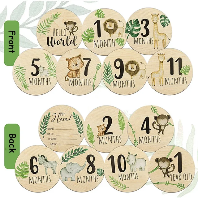 Accessoires de photographie pour nouveau-nés, carte de jalon pour bébé, impression animale, enregistrement mensuel en bois, cartes commémoratives, cadeaux de réception-cadeau pour bébé, 7 pièces – Image 6
