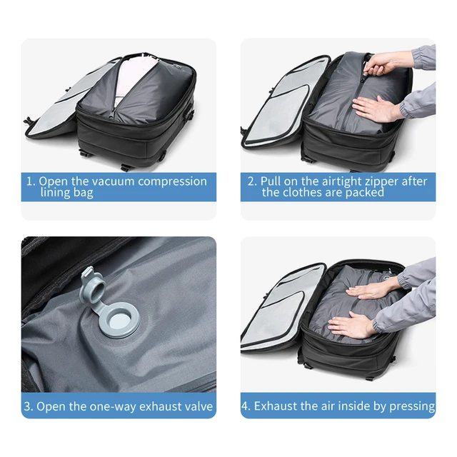 Sac à dos de voyage à compression sous vide pour hommes, sac à dos pour ordinateur portable 17 pouces, sac à dos scolaire de grande capacité, sac à dos de randonnée étendu SR – Image 2