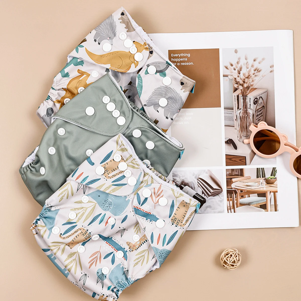 Happyflute 3-15KG 3 pièces ensemble poche couche-culotte en daim tissu intérieur lavable et réutilisable absorbant écologique réglable bébé couche-culotte