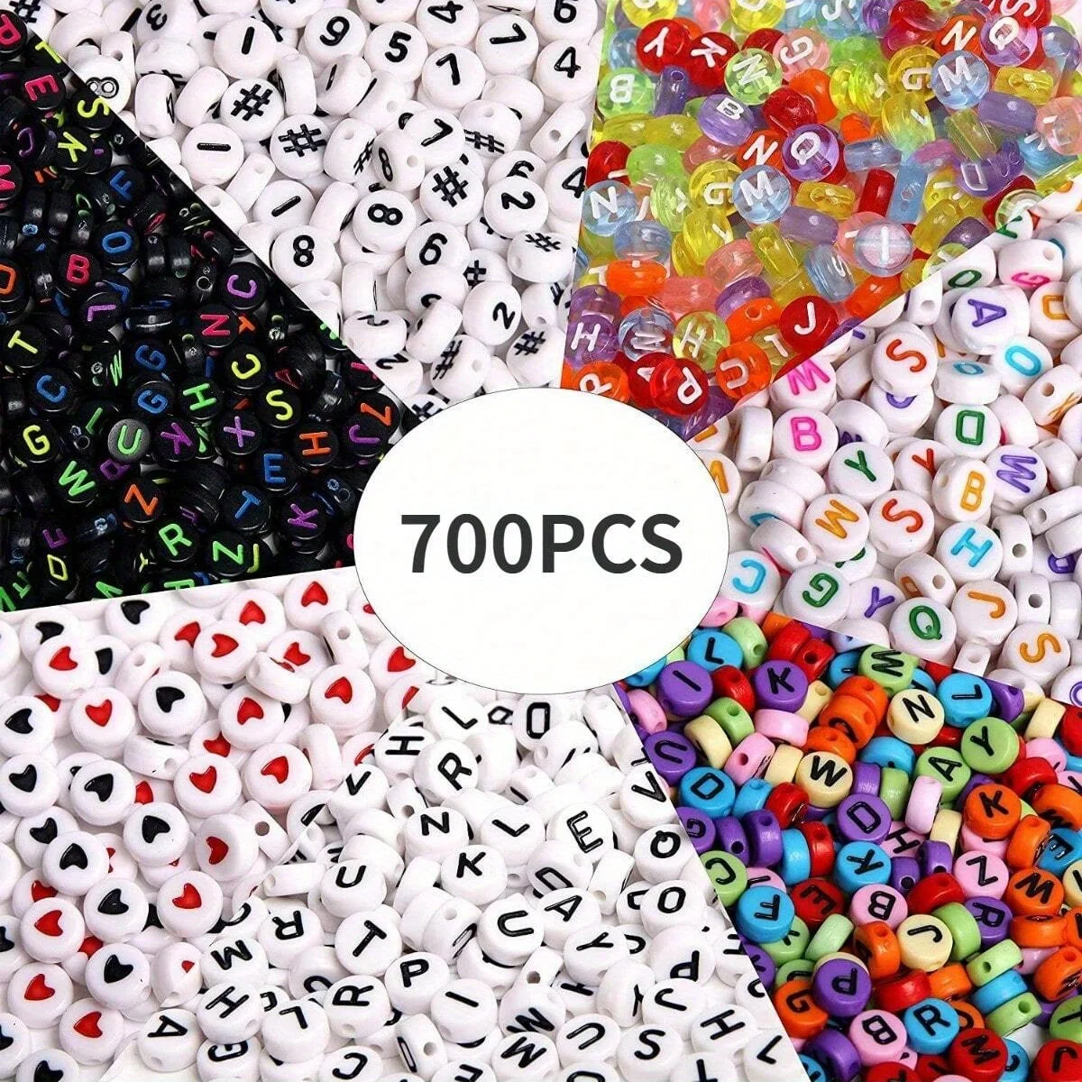Perles Rondes en Acrylique avec Lettres de l'Alphabet et Chiffres, 7 Couleurs, 7x4mm, pour Bijoux, Collier, Bracelet, à Faire Soi-Même, 700 Pièces