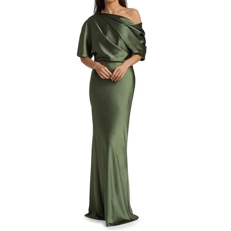 Robe fourreau en satin pour mère de la mariée, élégante, sexy, demi-manches, avec froncé, soirée formelle, Rh, quoi que ce soit, 2024