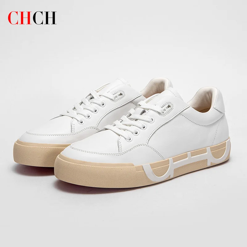 CHCH – chaussures plates simples blanches à lacets en cuir de vache pour femmes, chaussures de marche confortables, nouvelle collection 2024