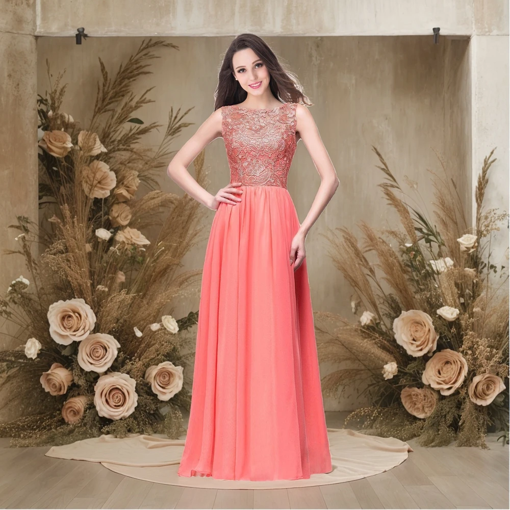 Robe de Soirée en Mousseline de Soie et Dentelle, Tenue de Demoiselle d'Honneur, Élégante, Forme Trapèze, pour ixde Mariage, 2024