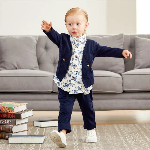 PatPat-Ensemble haut et pantalon à imprimé floral pour bébé garçon, 95% coton, manches longues, faux deux, 2 pièces – Image 4