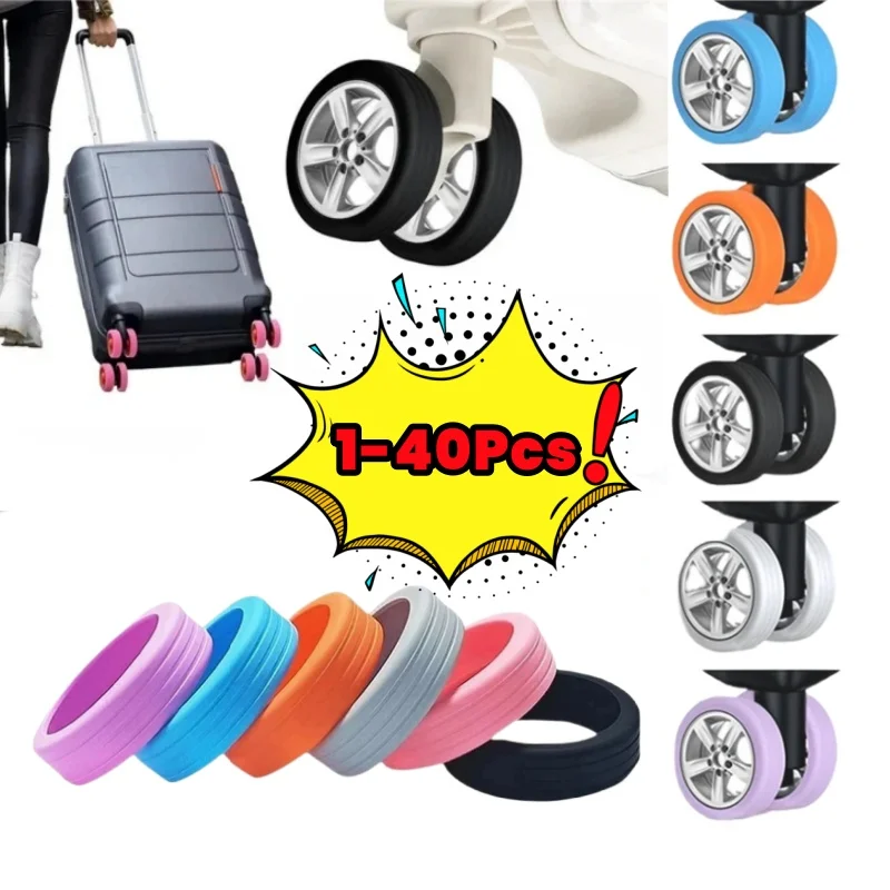 1-40 pièces roulant bagages roue protecteur Silicone valise de voyage chariot roulette chaussures réduire le bruit silencieux couverture sac accessoires