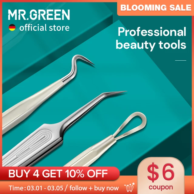 MR.GREEN – aiguilles dissolvant d'acné, élimination des points noirs, ensemble d'extracteur de boutons et de comédons, éclats, soins de la peau du visage, nettoyant, outils d'élimination