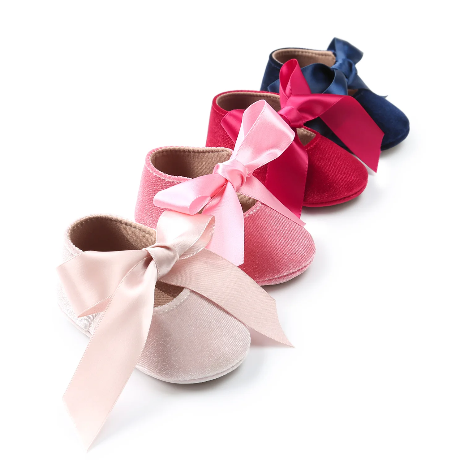 MRovior-Chaussures de ballet princesse pour bébés filles, chaussons non alds, semelle plate et souple, en coton et caoutchouc, avec nœud papillon, pour premiers pas