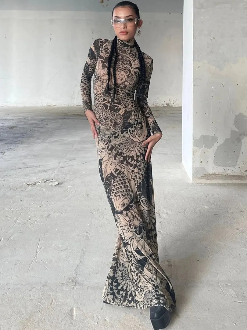 Hawthaw – robe longue en maille transparente pour femmes, manches longues, Streetwear, moulante, vente en gros d'articles pour les affaires, automne hiver 2023