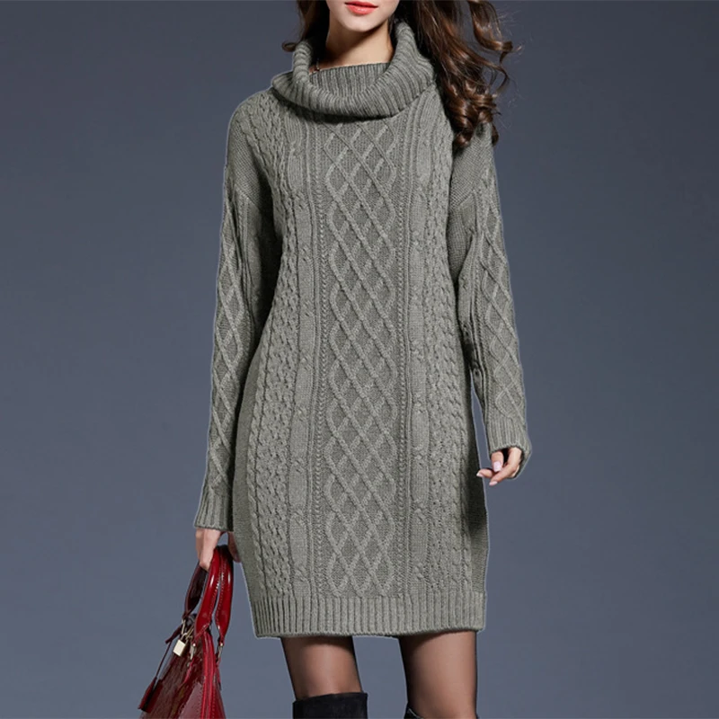Grande taille femmes décontracté tricoté à manches longues robes d'hiver pull solide genou longueur ample gros femme sur la taille robes 4XL