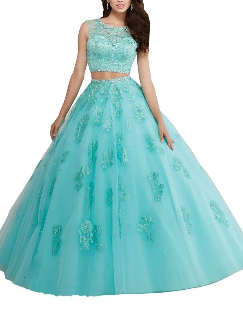 Robes Quinceanera en dentelle à paillettes pour femmes, Tulle, Sweet Girl, Bal, ixd'anniversaire, Quelle que soit la robe éducative, 2 pièces, 15, 16