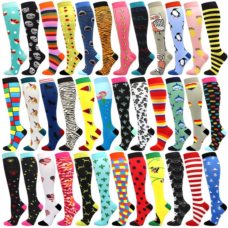 OEM Wholesale Unisex 20-30mmhg Medical Compression Fitness Wear Stockings Custom Logo Happy Anti Slip Sport Compression Socks