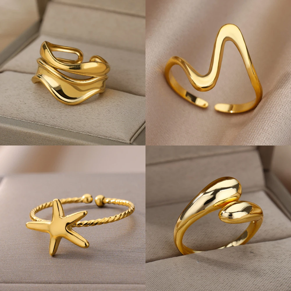 Bagues en acier inoxydable pour femmes, anneau ouvert étanche de couleur or, bracelet de Couple de mariage, bijoux cadeaux, articles de livraison gratuite