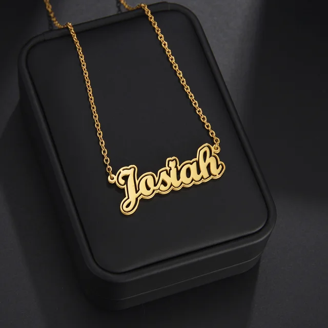 Collier avec Nom Personnalisé en Acier Inoxydable pour Homme et Femme, Lettrage de Document Noir, Bijoux à la Mode, Cadeau – Image 5